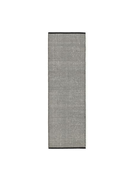 Tapis de couloir en laine tissé main Amaro, Noir, blanc crème, larg. 80 x long. 250 cm