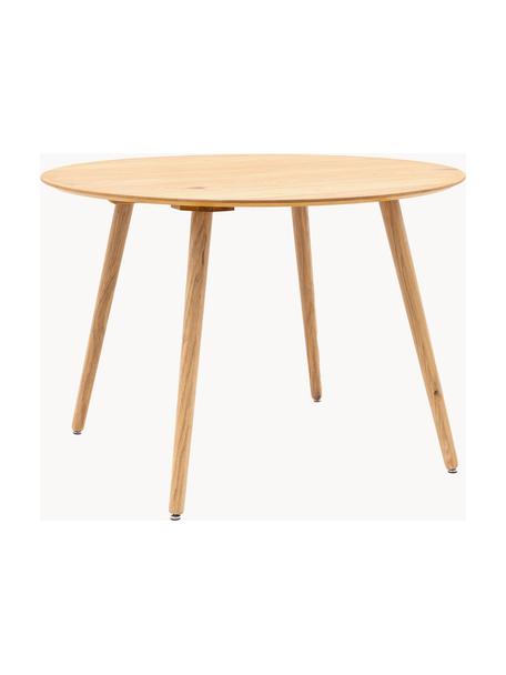 Mesa de comedor redonda de madera de roble Hatfield, Ø 110 cm, Tablero: madera de caucho con chap, Patas: tablero de fibras de dens, Madera de roble, Ø 110 cm