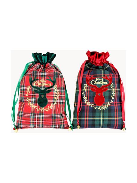 Geschenktüte Merry Christmas H 35 cm, 2 Stück, Polyester, Baumwolle, Grün, Rot, Schwarz, kariert, B 22 x L 35 cm