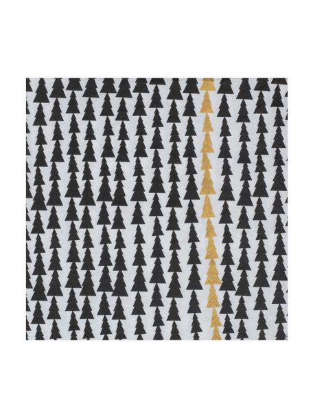 Papieren servetten Christmastree, 20 stuks, Papier, Wit, zwart, goudkleurig, patroon, B 33 x L 33 cm