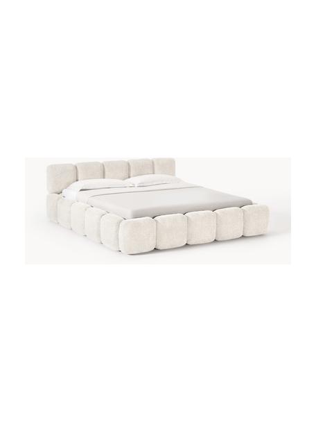 Cama tapizada de borreguillo bouclé Tayla, Tapizado: tejido borreguillo bouclé, Tapizado: espuma, certificado Certi, Estructura: madera maciza de abeto, t, Patas: madera de abedul Este pro, Borreguillo bouclé blanco Off White, An 180 x Al 200 cm