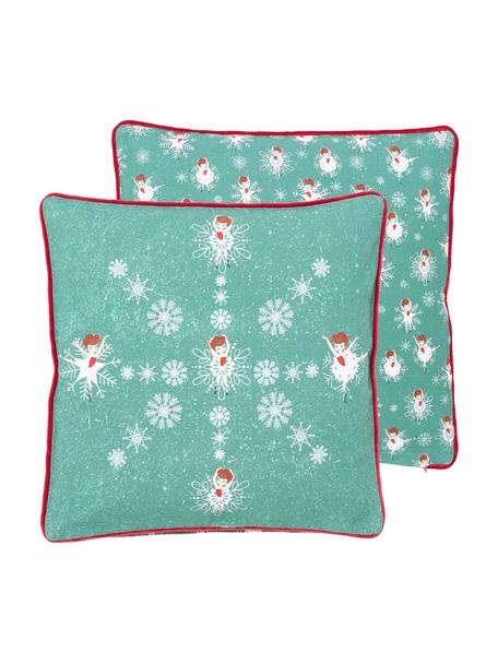 Federa arredo reversibile con motivo invernale Dancer, Rivestimento: 100% cotone, Verde, rosso, bianco, Larg. 45 x Lung. 45 cm
