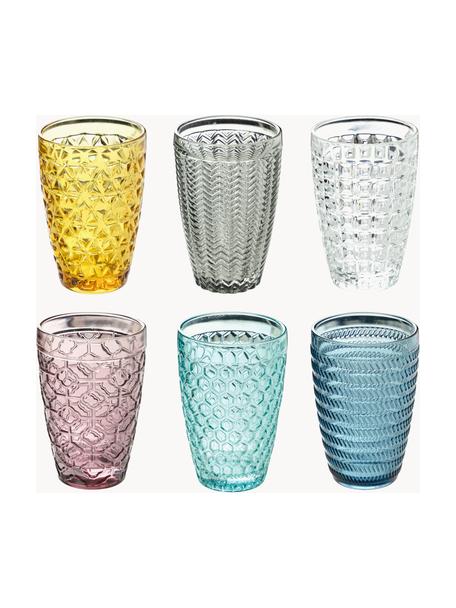Vasos de colores con relive Geometrie, 6 uds., Vidrio, Multicolor, Ø 8 x Al 13 cm, 380 ml
