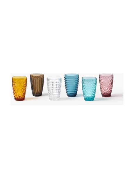 Set di 6 bicchieri acqua con motivo in rilievo Geometrie, Vetro, Multicolore, Ø 8 x Alt. 13 cm, 380 ml