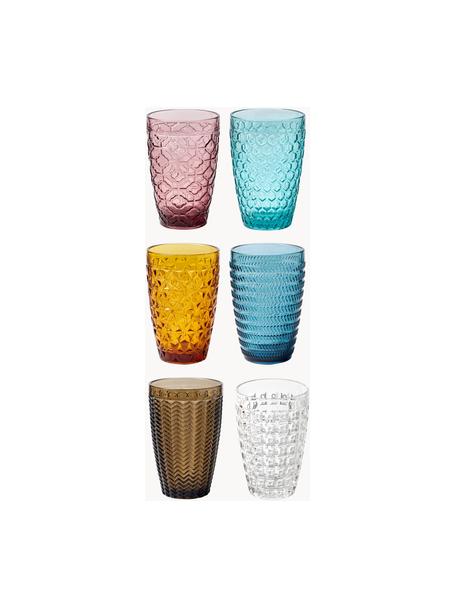 Vasos de colores con relive Geometrie, 6 uds., Vidrio, Multicolor, Ø 8 x Al 13 cm, 380 ml