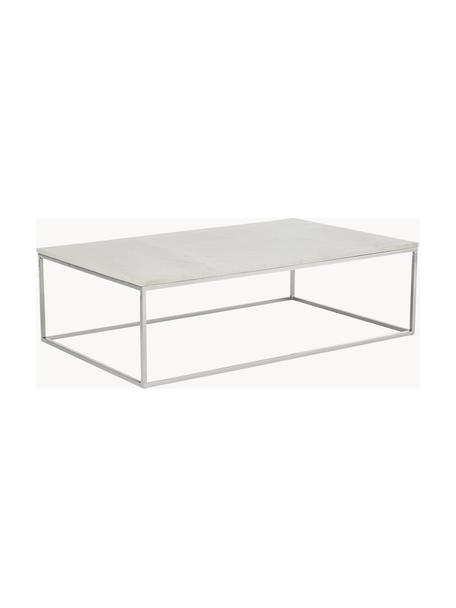 Mesa de centro grande de mármol Alys, Tablero: mármol natural, Estructura: metal con pintura en polv, Mármol blanco, plateado, An 120 x F 75 cm