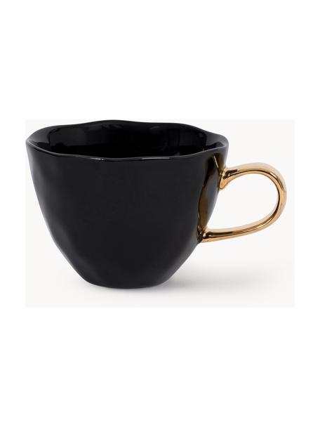 Tasse Good Morning mit goldenem Griff, Steingut, Schwarz, Ø 11 x H 8 cm, 350 ml