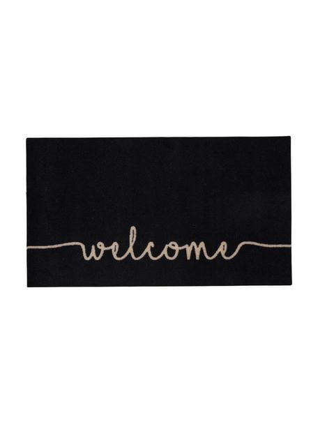 Felpudo de poliamida Welcome, Parte superior: poliamida, Reverso: goma, Negro, beige claro, An 45 x L 75 cm