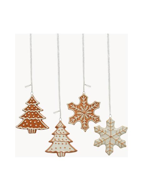 Set de adornos navideños galletas Gingerbread, 4 uds., Dolomita, Blanco, marrón, An 9 x Al 9 cm