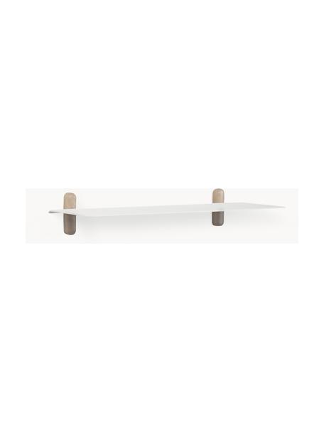 Estante de pared Nivo, Estante: acero recubierto, Estructura: madera de roble, Madera de roble, blanco, An 64 x Al 8 cm