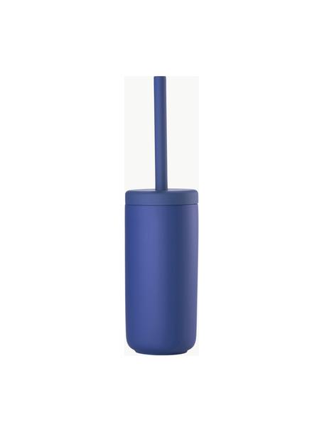 Scopino wc con contenitore in gres Omega, Contenitore: gres con superficie soft-, Manico: plastica, Blu elettrico, Ø 10 x Alt. 39 cm