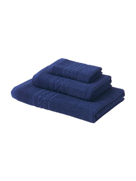 Set de toallas Cordelia, 3 uds., Azul oscuro, Set de diferentes tamaños