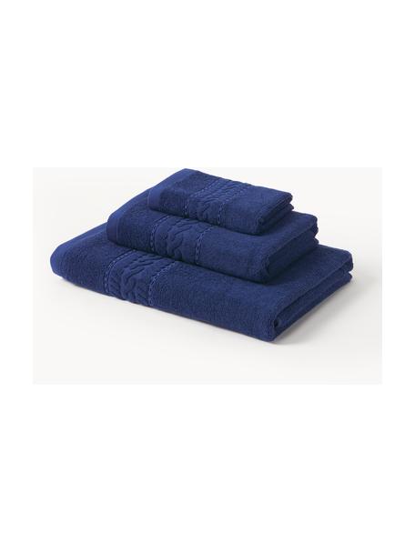 Set 3 asciugamani Cordelia, Blu scuro, Set da 3 (asciugamano ospite, asciugamano e telo bagno)