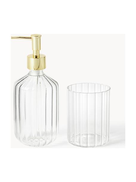 Set 2 accessori da bagno in vetro soffiato Nicole, Testa della pompa: plastica, Trasparente, Set in varie misure
