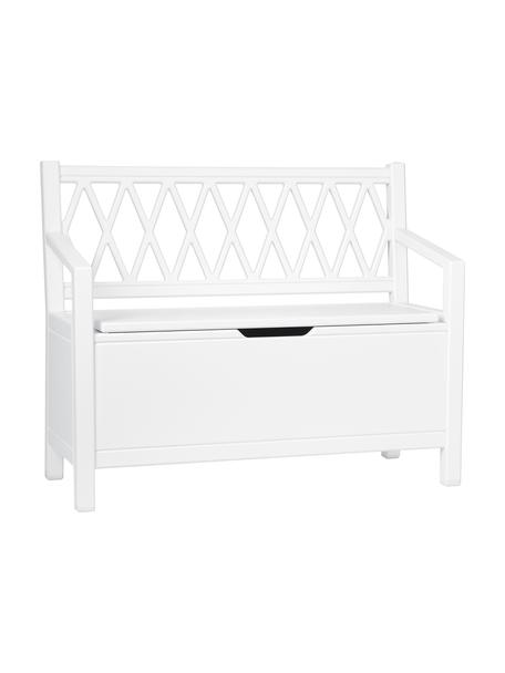 Banc en bois blanc avec rangement Harlequin, Bois de bouleau, MDF (panneau en fibres de bois à densité moyenne), peinte avec une peinture sans COV, Blanc, larg. 70 x haut. 58 cm