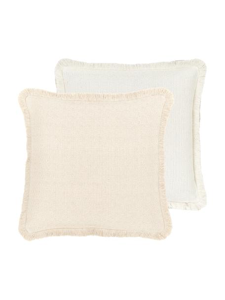 Federa arredo reversibile beige con frange Loran, 100% cotone, Beige, Larg. 40 x Lung. 40 cm