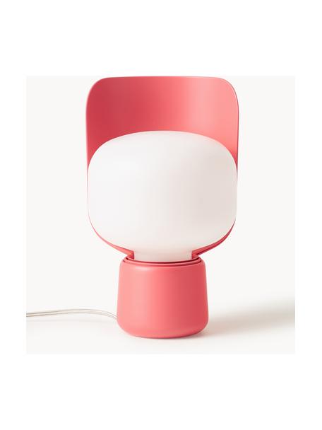 Lámpara de mesa artesanal pequeña Blom, Pantalla: plástico, Estructura: metal recubierto, Cable: plástico, Blanco, rojo coral, Ø 15 x Al 24 cm