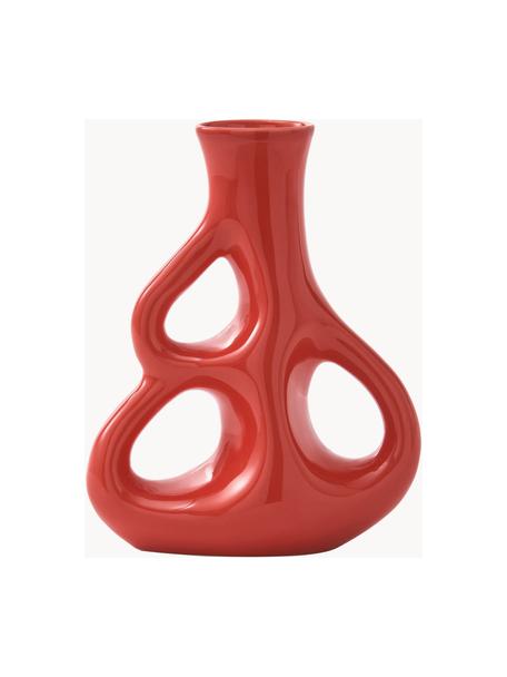 Handgefertigte Keramik-Vase Three Ears, H 21 cm, Keramik, Korallrot, B 17 x H 21 cm