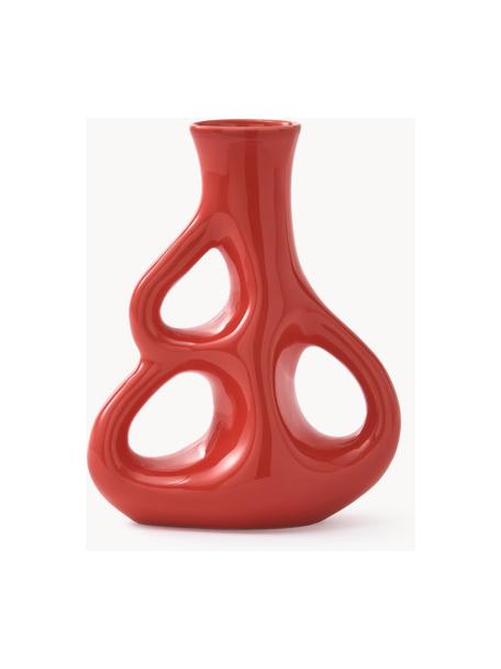 Handgefertigte Keramik-Vase Three Ears, H 21 cm, Keramik, Korallrot, B 17 x H 21 cm