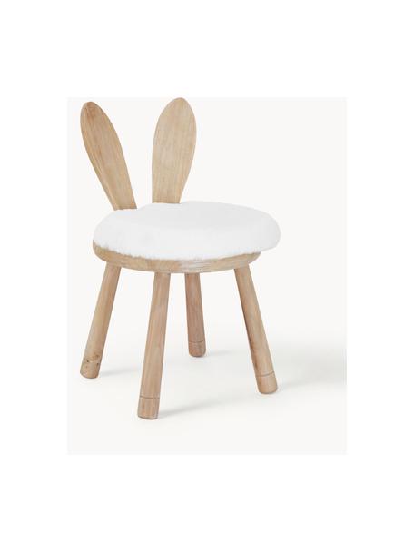 Chaise en bois pour enfant avec coussin Bunny, Tissu blanc, bois d'hévéa, larg. 34 x prof. 34 cm