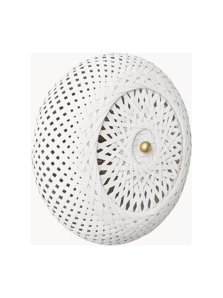 Dizajnová nástenná lampa z bambusu Evelyn, Krémovobiela, odtiene zlatej, Ø 25 cm, H 10 cm