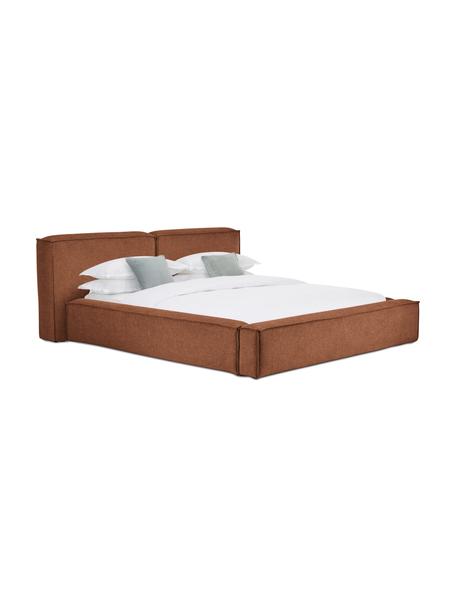 Letto imbottito con contenitore Lennon, Rivestimento: 100% poliestere Il rivest, Struttura: legno di pino massiccio c, Piedini: legno certificato FSC, pl, Tessuto color torrone, Larg. 140 x Lung. 200 cm