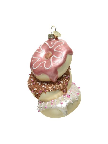 Kerstboomhanger Donuts, H 12 cm, Glas, Roze, beige, bruin, wit, B 8 x H 12 cm