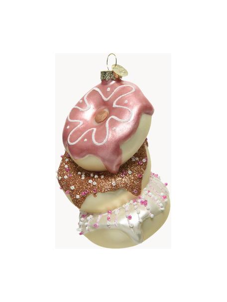 Décoration de sapin de Noël Donuts, Verre, Rose, beige, brun, blanc, larg. 8 x haut. 12 cm