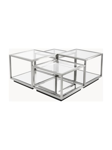 Set 4 tavolini da salotto con piano in vetro a specchio Luigi, Struttura: acciaio inossidabile luci, Sottostruttura: lastra di vetro, Gambe: pannello MDF (fibra a med, Argentato, Set in varie misure