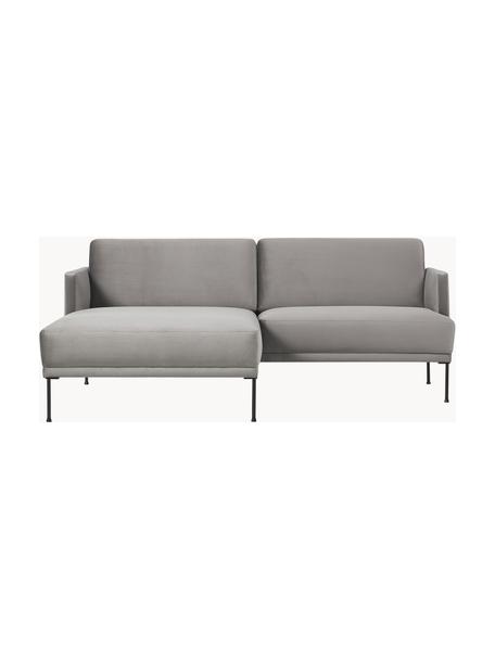 Kleine fluwelen hoekbank Fluente, Frame: massief grenenhout, FSC-g, Fluweel grijs, B 198 x D 152 cm, hoekdeel links
