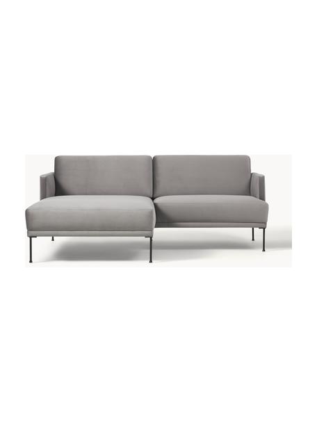 Kleines Samt-Ecksofa Fluente, Bezug: Samt (100 % Polyester) De, Gestell: Massives Kiefernholz, FSC, Füße: Metall, pulverbeschichtet, Samt Grau, B 198 x T 152 cm, Eckteil links