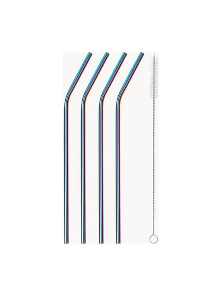 Rietjes Shine in regenboogkleuren met borstel, set van 4, Rietje: roestvrijstaal, Iriserend, L 23 cm