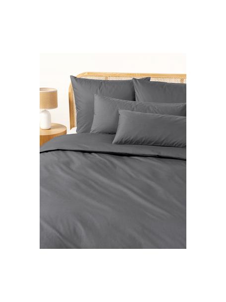 Funda nórdica de percal Elsie, Gris antracita, Cama 90 cm (155 x 220 cm)