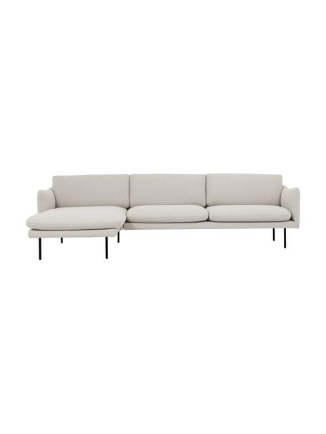 Divano angolare con piedini in metallo Moby, Rivestimento: poliestere Con 60.000 cic, Struttura: legno di pino massiccio, , Piedini: metallo verniciato a polv, Tessuto beige, Larg. 280 x Prof. 160 cm, chaise longue a sinistra