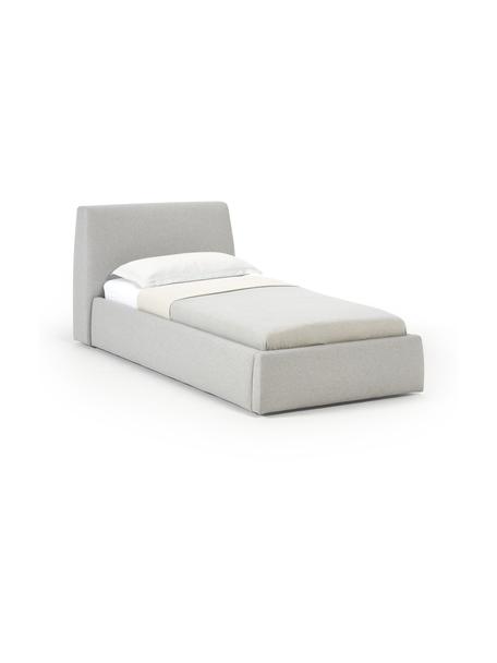 Einzelbett Cloud mit Stauraum, Bezug: Fein strukturierter Webst, Korpus: Massives Kiefernholz und , Füße: Holz, lackiert Das in die, Webstoff Hellgrau, B 90 x L 200 cm, mit Stauraum