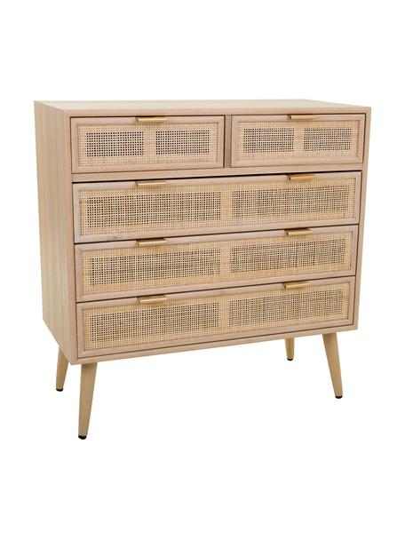 Cassettiera in legno Cayetana, Maniglie: metallo, Piedini: legno di bambù verniciato, Legno chiaro, marrone, Larg. 80 x Alt. 81 cm