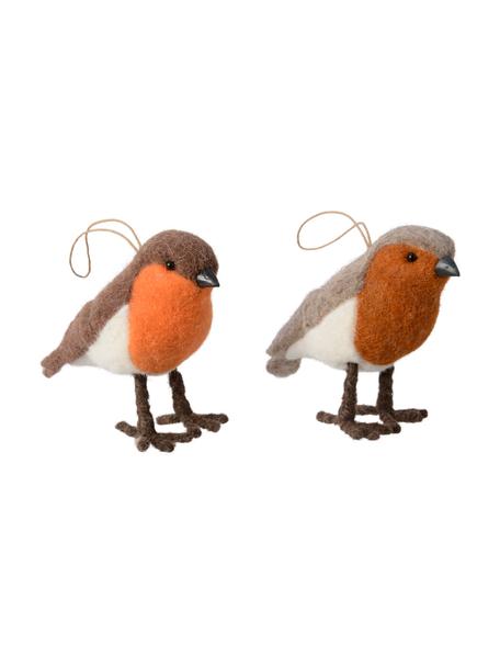 Set de adornos navideños de lana Birds, 2 uds., 100% lana, Marrón, naranja, beige, An 15 x Al 10 cm