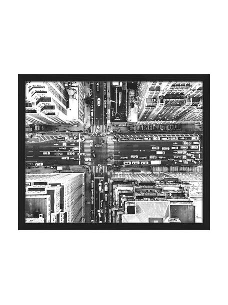 Ingelijste digitale print Aerial View Of New York, Afbeelding: digitale print op papier,, Lijst: gelakt hout, Zwart, wit, 53 x 43 cm