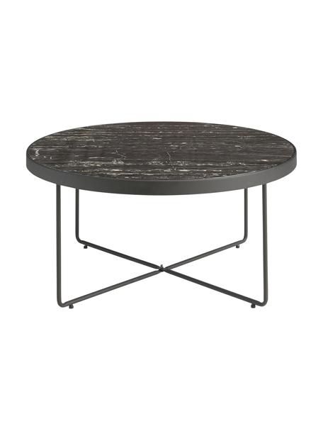Kulatý kovový konferenční stolek s mramorovanou skleněnou deskou Gellina, Černá, mramorovaná, Ø 80 cm, V 39 cm