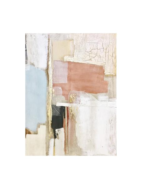 Handbeschilderde canvas Abstract Seven, Lichtblauw, oudroze, lichtbeige, B 90 x H 120 cm