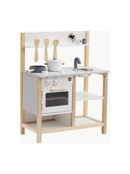 Cucina giocattolo Kids' Hub, Pannelli di fibra a media densità (MDF), legno di pioppo, compensato, acciaio inossidabile, Legno, bianco, grigio chiaro, Larg. 57 x Alt. 73 cm