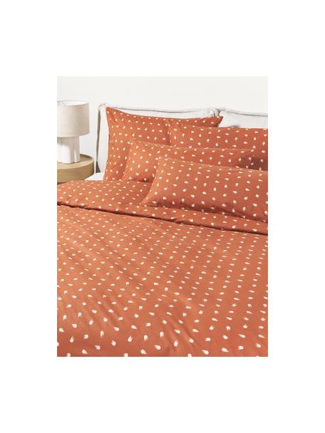 Housse de couette en coton petits pois Amma, Terracotta, larg. 140 x long. 200 cm