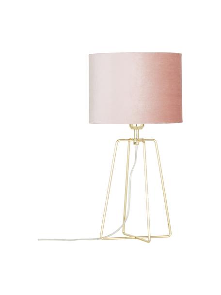 Fluwelen tafellamp Karolina, Lampenkap: fluweel, Lampvoet: vermessingd metaal, Oudroze, messingkleurig, Ø 25 x H 49 cm