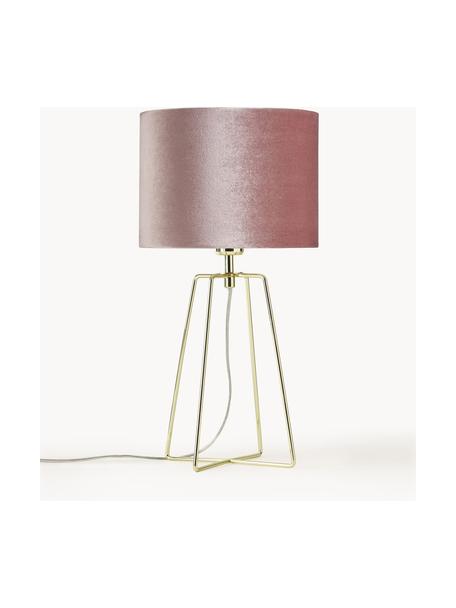 Lampe à poser en velours Karolina, Vieux rose, laiton, Ø 25 x haut. 49 cm