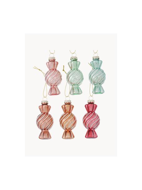 Décorations de sapin de Noël Bonbon, 6 élém., Verre, laqué, Vert, rose, orange, larg. 4 x haut. 9 cm