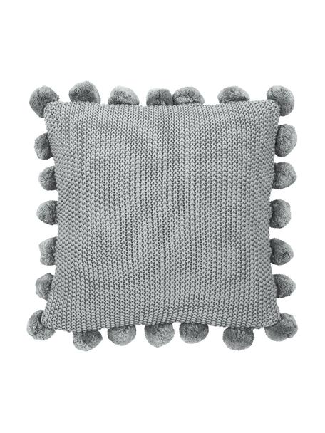 Pletený povlak na polštář s bambulkami Molly, 100 % bavlna, Světle šedá, Š 40 cm, D 40 cm