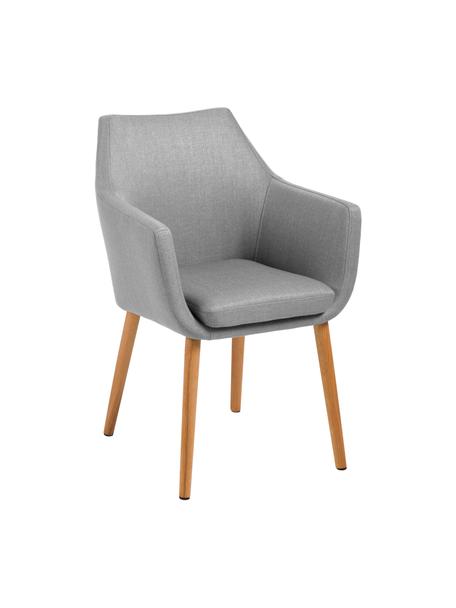 Židle s područkami Nora, Potah: světle šedá, nohy: dubové dřevo, Š 58 cm, H 58 cm