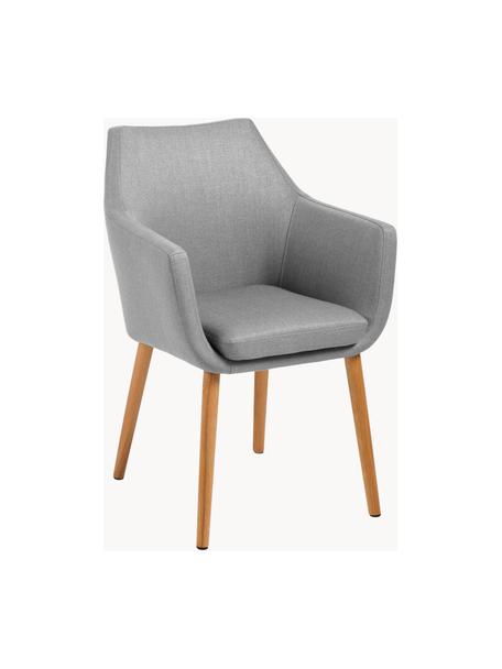 Silla con reposabrazos Nora, Tapizado: 100% poliéster El tapizad, Patas: madera de roble, Tejido gris claro, madera de roble clara, An 58 x Al 84 cm