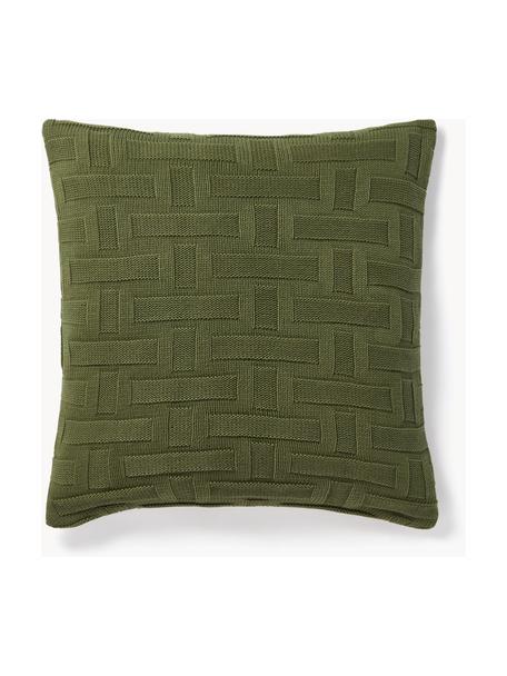 Housse de coussin 50x50 en tricot Gwen, 100 % coton, Vert olive, larg. 50 x long. 50 cm