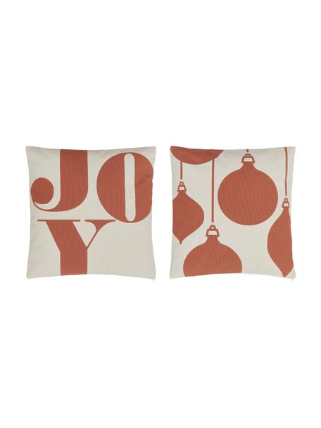Federa arredo reversibile in cotone organico Joy, 100% cotone, certificato GOTS, Terracotta, beige, Larg. 45 x Lung. 45 cm